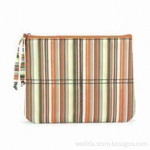 Cosmetic Bag, Made of Zipper Closure + Puller, Stripes Printed Cloth, Available in Various Colors